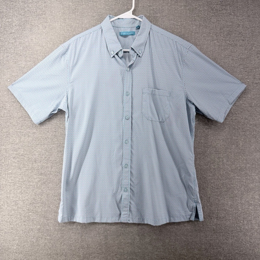 Tori Richard Shirt Men Size Medium Blue Red Geometric Short Sleeve Button Up